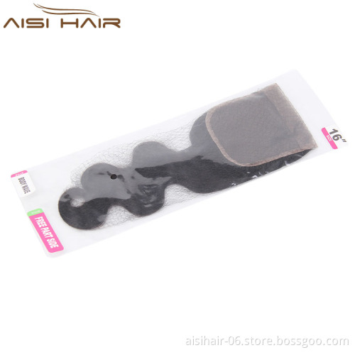 Body Wave Hair 4*4 Lace Closure Free Part 1 Piece 100%  Human Hair Medium Brown Swiss Lace Hair